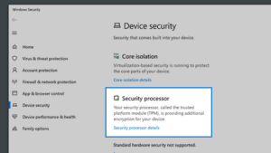 Windows 10 Security Processor (TPM) Settings screen
