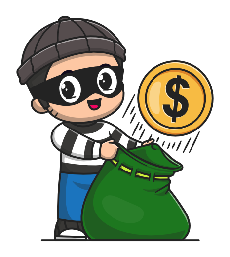 Intuit Money Grab - Quickbooks Desktop 2021 Discontinued - clipart image of a young bandit wearing a mask and holding a bag of money