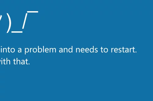 Crowdstrike outage BSOD - Blue Screen of Death. Shruggy above text "Your PC ran into a problem and needs to restart. Good luck with that."